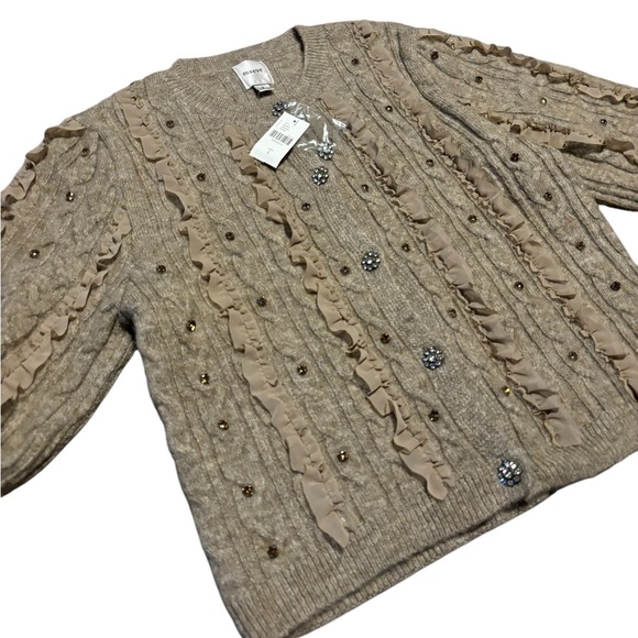 NEW Maeve Short-Sleeve Embellished Ruffled Cardigan Sweater - Picture 11 of 13